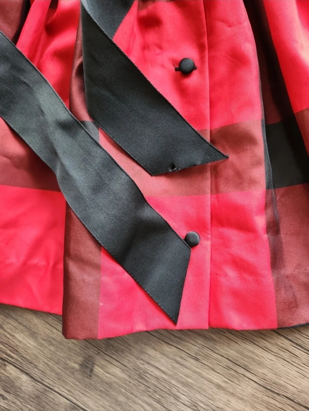 Ralph Lauren 24M Red Buffalo Plaid Taffeta Holiday Dress Black Grosgrain Sash